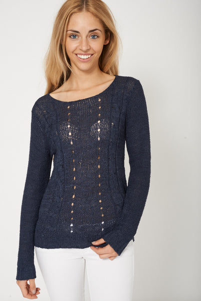 Lovely Cable Knit Navy Sweater