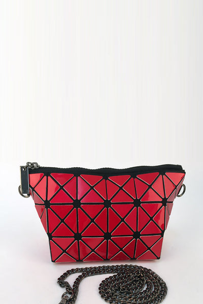 Japanese Style Glossy Triangular-Split Panels Red Make-Up Case  Clutch  Bag