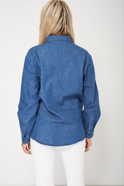 Blue Colour Long Sleeve Denim Shirt For Ladies Ex-Branded Available In Plus Sizes