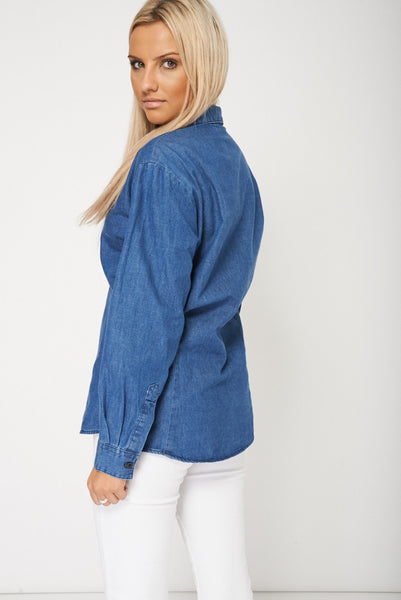 Blue Colour Long Sleeve Denim Shirt For Ladies Ex-Branded Available In Plus Sizes