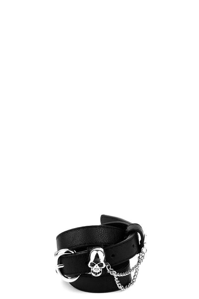 Skinny Faux Leather Skull Belt