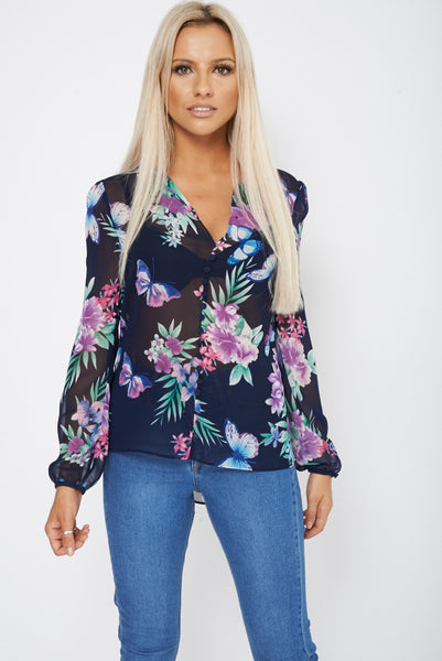 Floral Print Button Up Top