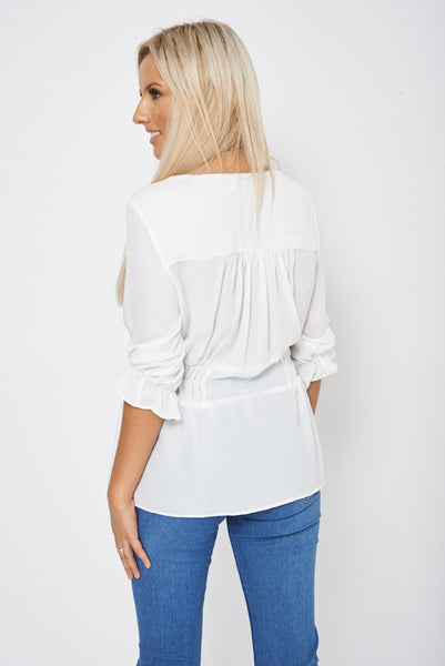 White Crochet Detail Frill Top