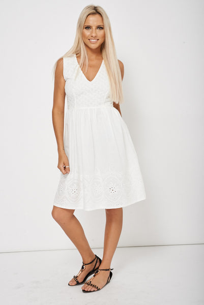 Cream Embroidered Skater Dress