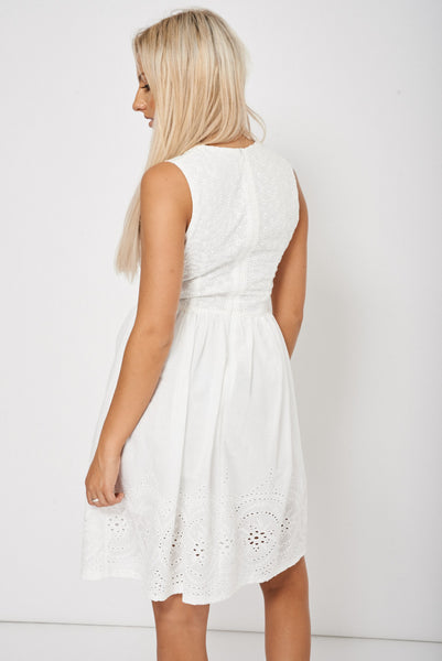 Cream Embroidered Skater Dress