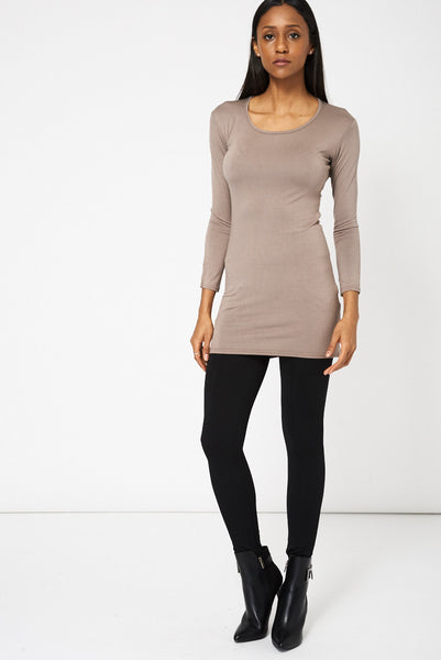 Mocha Basic Long Sleeve Solid Top