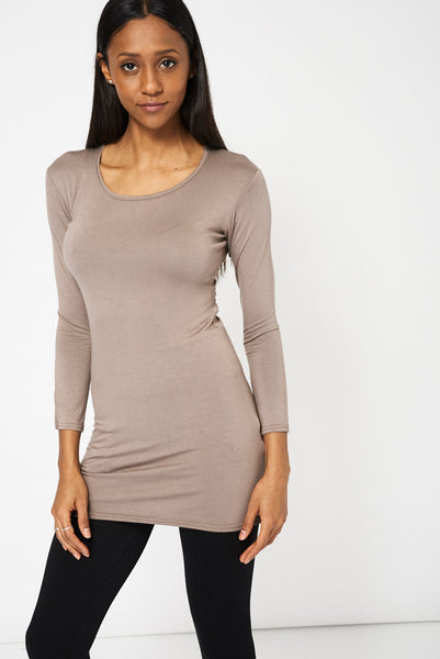 Mocha Basic Long Sleeve Solid Top