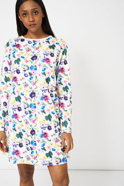 Multicoloured Floral Print A-Line Dress