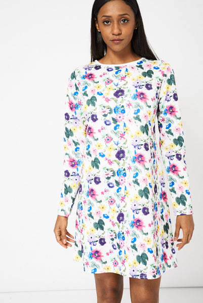 Multicoloured Floral Print A-Line Dress