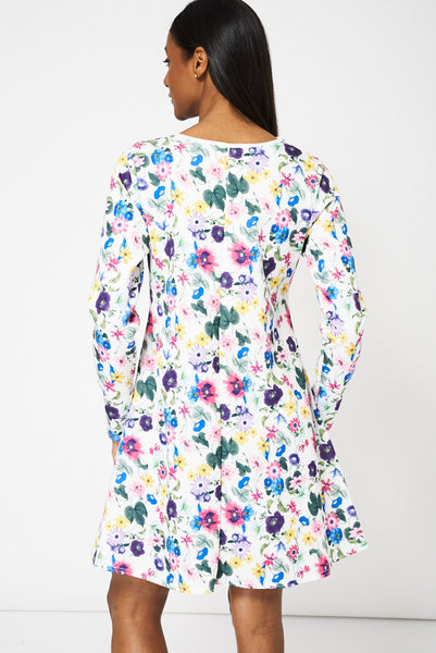 Multicoloured Floral Print A-Line Dress