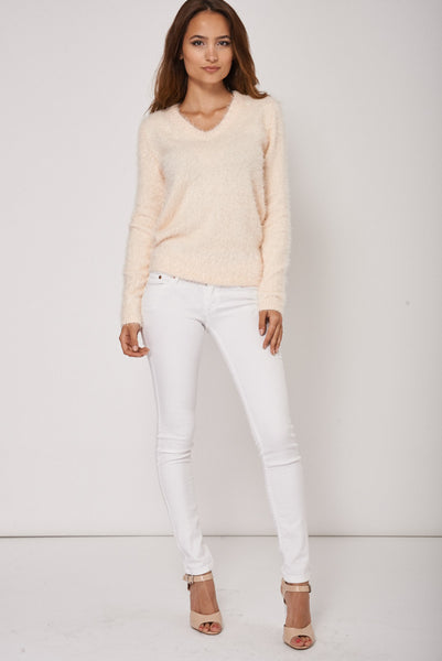 Ladies Basic Fluffy Peach Jumper