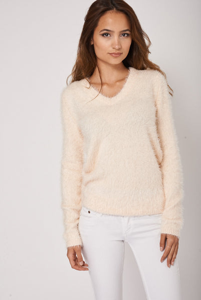 Ladies Basic Fluffy Peach Jumper