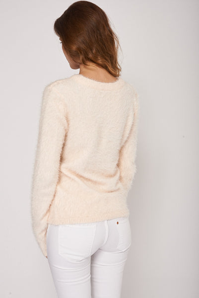 Ladies Basic Fluffy Peach Jumper