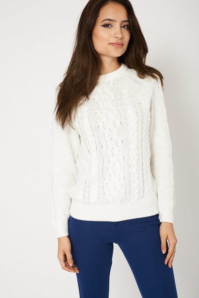 Latest Unblended Cable Knit Jumper In White