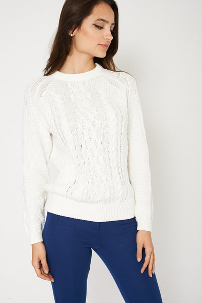 Latest Unblended Cable Knit Jumper In White