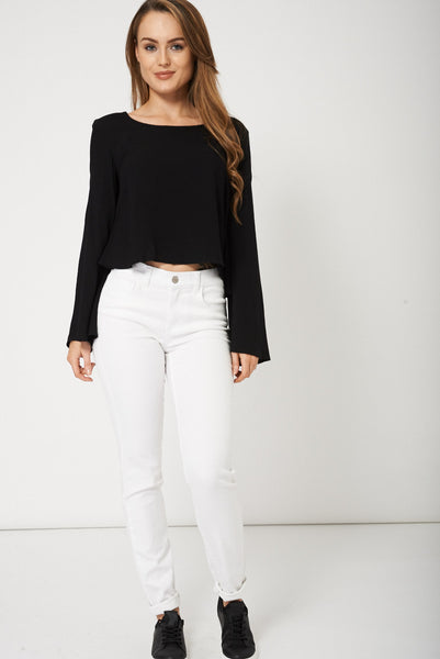 Black Long Sleeve Crop Top