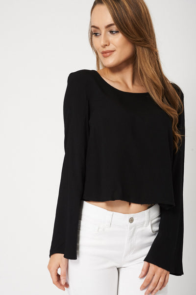 Black Long Sleeve Crop Top