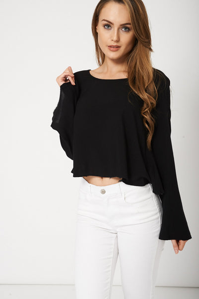 Black Long Sleeve Crop Top