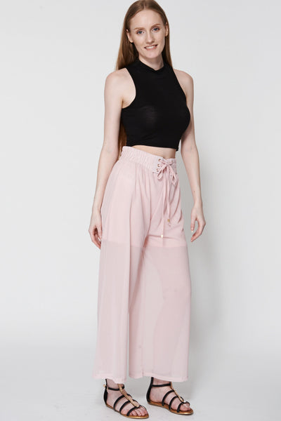 Pink Sheer Wide Leg Trouser