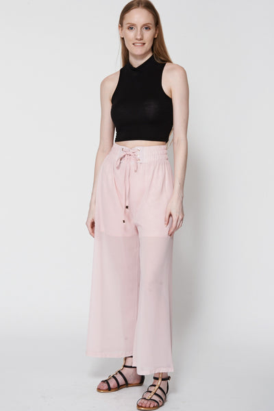 Pink Sheer Wide Leg Trouser