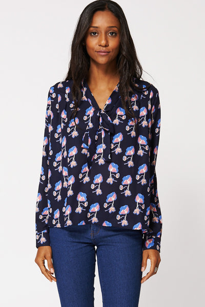 Floral Print Blouse With Neck Tie Limited Stock