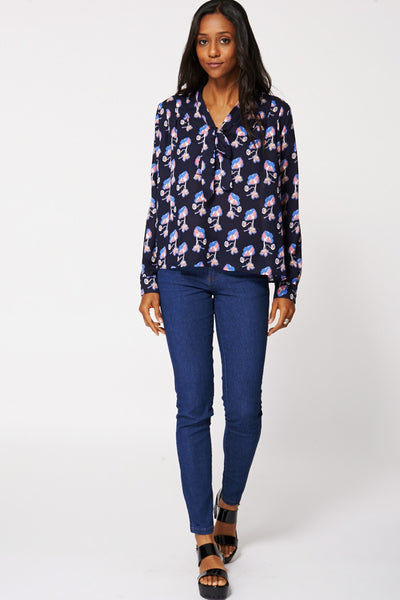 Floral Print Blouse With Neck Tie Limited Stock