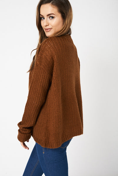 Brown Belted Knit Cardigan