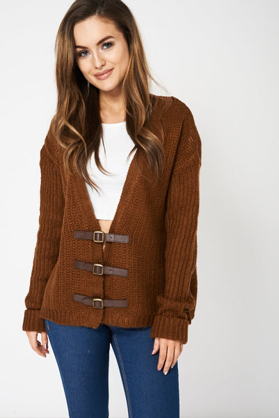 Brown Belted Knit Cardigan