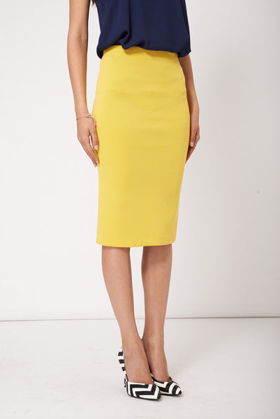 Stylish Yellow Office Ladies Skirt Available In Plus Sizes