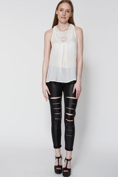 Sheer Patterned Dipped Hem Top