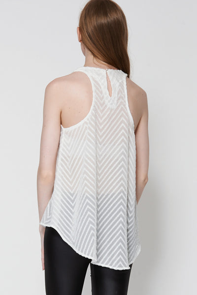 Sheer Patterned Dipped Hem Top