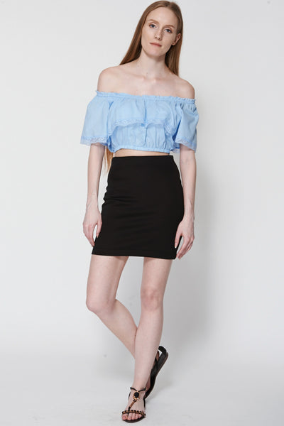 Blue Off The Shoulder Bardot Crop Top