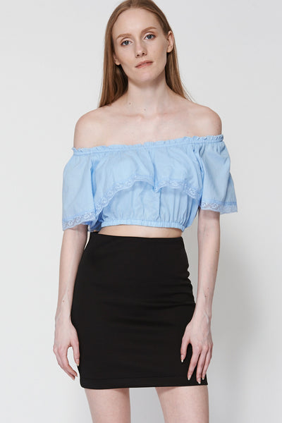 Blue Off The Shoulder Bardot Crop Top