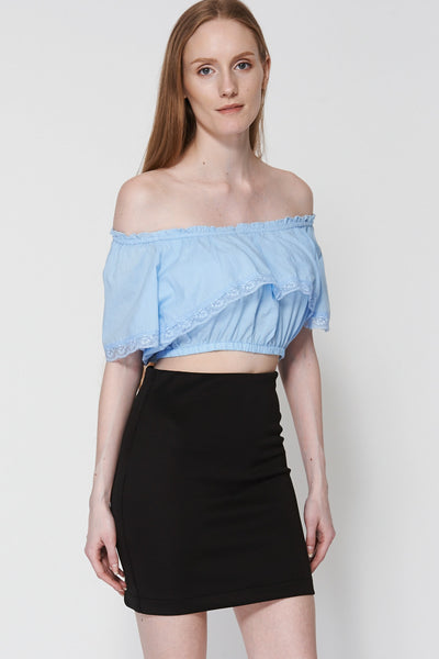 Blue Off The Shoulder Bardot Crop Top