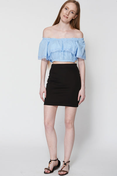 Blue Off The Shoulder Bardot Crop Top