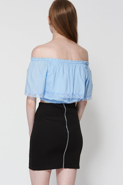 Blue Off The Shoulder Bardot Crop Top