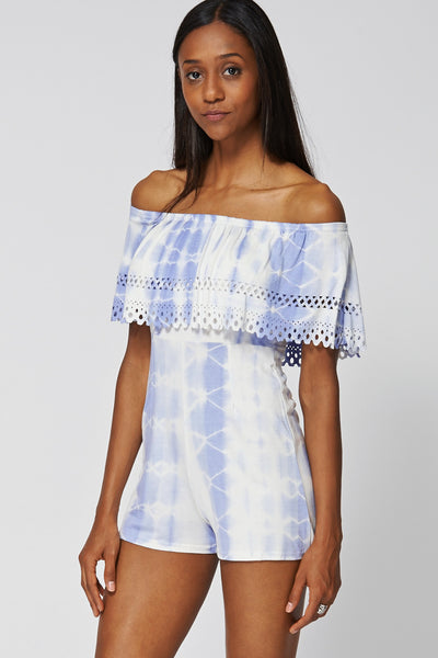 Blue Off The Shoulder Tie Dye Playsuit