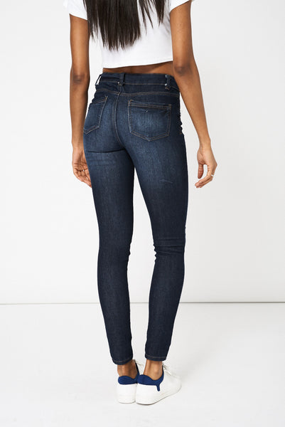 Navy High Waist Three Button Jeans Available In Plus Sizes