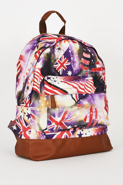 Flag Pattern Purple Canvas Backpack Design Bag