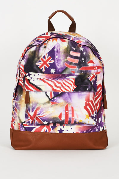 Flag Pattern Purple Canvas Backpack Design Bag