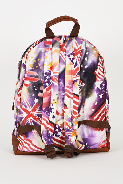 Flag Pattern Purple Canvas Backpack Design Bag