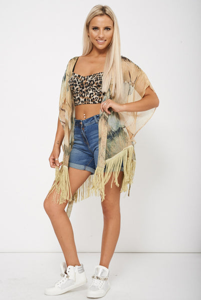 Fringe Wild Life Print Kimono With Belt