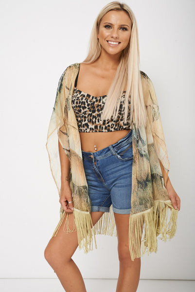 Fringe Wild Life Print Kimono With Belt