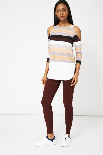 Classy Stripes Print Cold Shoulder Top