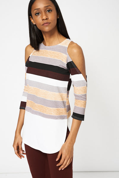 Classy Stripes Print Cold Shoulder Top