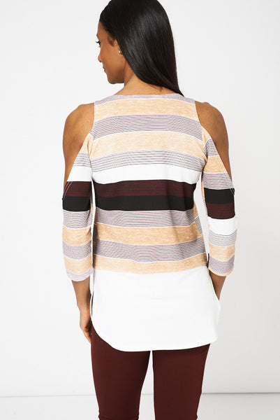 Classy Stripes Print Cold Shoulder Top