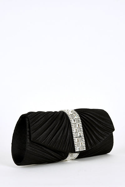 Diamante Detail Creased Clutch Bag