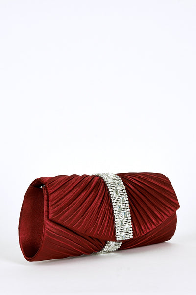 Diamante Detail Creased Clutch Bag