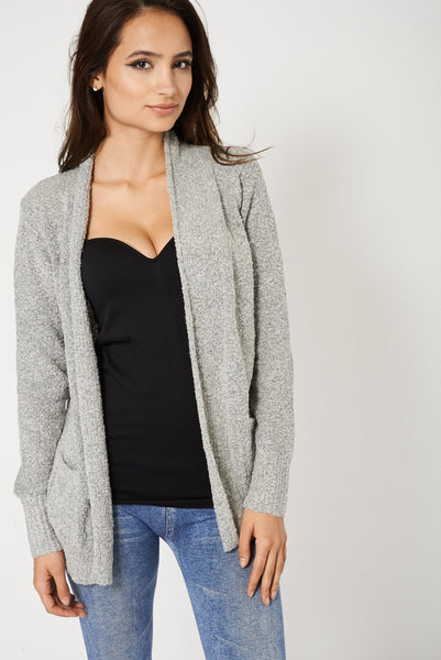 Grey Boucle Cardigan With Slouch Pockets