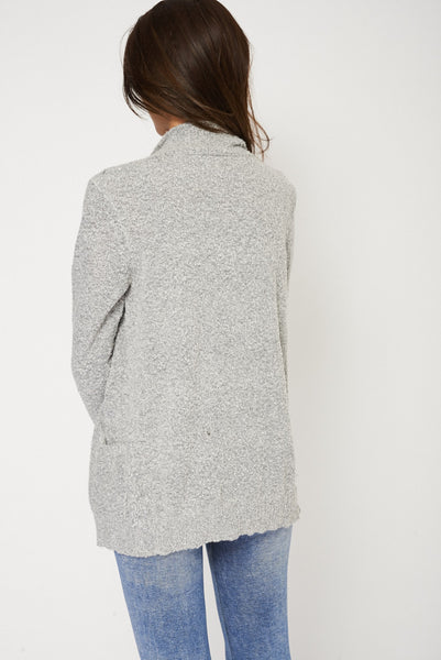 Grey Boucle Cardigan With Slouch Pockets